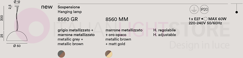 Perenz Steel 8560gr – Sospensione Cupola Ø50 Cm In Metallo Grigio / Marrone Metallizzato