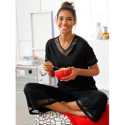Schlafanzug WÄSCHEPUR, Damen, Gr. 36/38, schwarz, 95% Viskose, 5% Elasthan, Homewear-Sets Schlafanzug