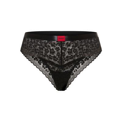 Slip HUGO UNDERWEAR "SAVANA", Damen, Gr. M, Spitze, schwarz (schwarz 001), Spitze, Obermaterial: 90% Polyamid, 10% Elasthan, Unterhosen Slip, aus Spitze mit Leopardenmuster und Logo am Bund