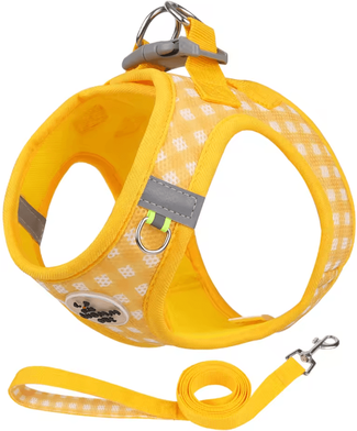Inspire Curations PlaidPaw Comfort Harness Set Breathable Reflective Cat & Small Dog Harness With Leash yellow l