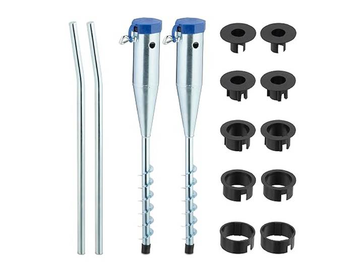 Relaxdays grondanker parasol, set van 2, droogmolens, zilver/blauw