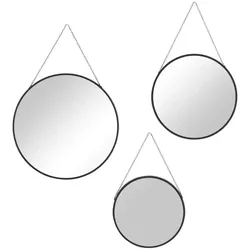 3er Set Spiegel   , schwarz , Kunststoff,Glas , Maße (cm): H: 2  Ø: 30