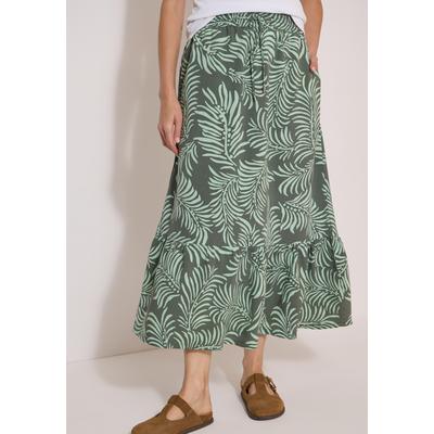 Maxirock CECIL, Damen, Gr. XXL (46), khaki, Stoff, 100% Viskose, gemustert, comfort fit lang, Röcke Maxirock, mit Blätterprint