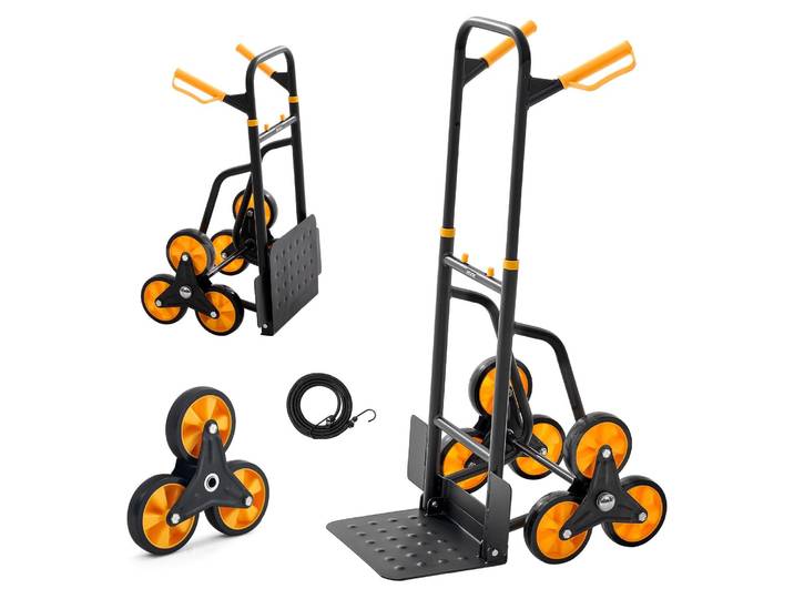 Diable pour escaliers pliable VEVOR\, diable d'une capacité de charge de 200 kg\, monte-escaliers avec 6 roues et 2 sangles de serrage\, chariot de transport\, diable pour escaliers\, chariot empilable\, idéal pour la maison\, les courses et le stockage