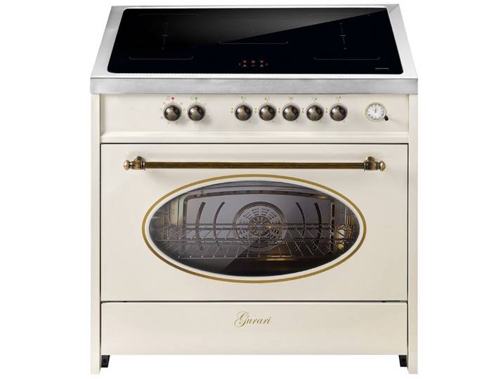 GURARI Induktions-Standherd E 913 RU CR, mit 1-fach-Teleskopauszug, Range Cooker Creme 90 cm 5 Zonen, 121L