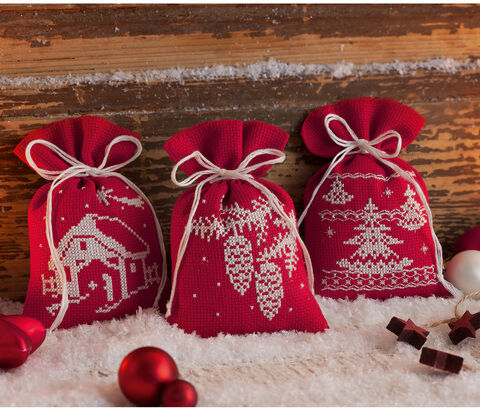 Geschenksäckchen "Weihnacht Rot/Weiß", 3er-Set