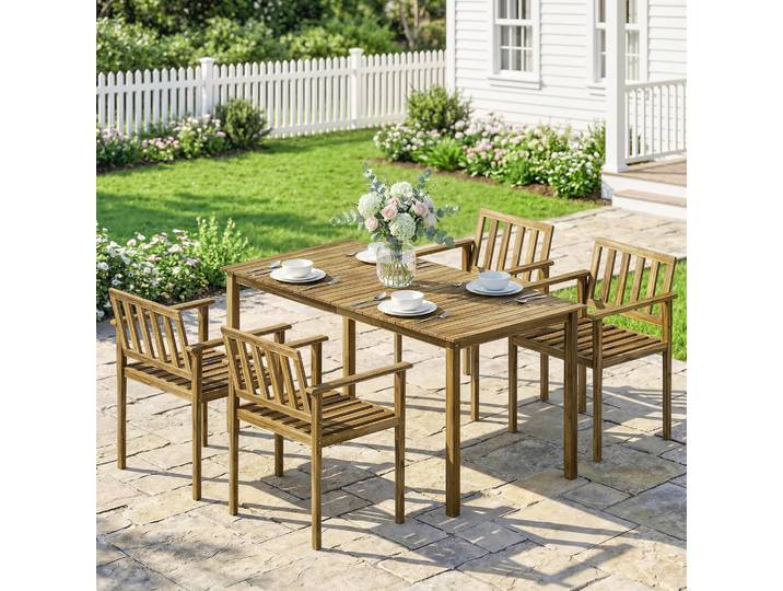 Outsunny Ensemble Table et 4 Chaises Jardin Teck 5 Pièces