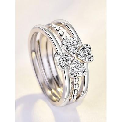 Stapelbares Herzring-Set aus Silber für Damen – elegantes, kristallverziertes Design für Verlobung, Jahrestag oder den Alltag