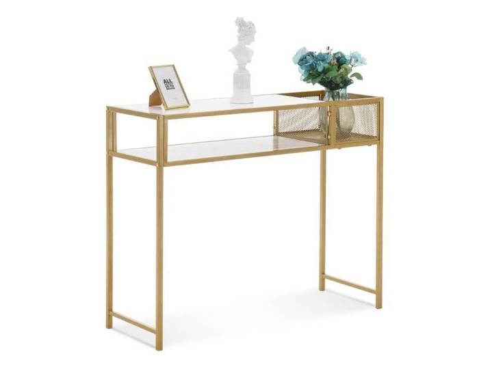 M MCombo Table console étroite 2276 en bois pied métallique marbre blanc doré