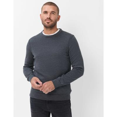 Rundhalspullover BRAX "Style RICK", Herren, Gr. XL (54), grau, Strick, 100% Schurwolle, Rundhals, Pullover Rundhalspullover, Merino: Pullover aus reiner Wolle