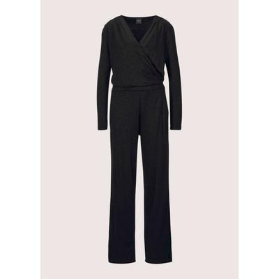 Overall MADELEINE "Overall Eleganter Damen-Jumpsuit mit Schimmer", Damen, Gr. 48, N-Gr, schwarz (schwarz, silberfarben), Obermaterial: 82% Viskose CV. 18% metallisierte Fasern MTF., Modern, V-Ausschnitt, Overalls Overall, Mit glänzendem Garn