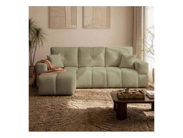 yourhouse24 Ecksofa BUENO im Glamour-Look 250 cm – Trend-Bouclé, mit Schlaffunktion, Seite universal