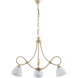 Belight -  Dallas - Kronleuchter elfenbeinfarben, Goldeffekt, Alabasterglas Ø13, Ø58, 3-flammig - BL217-3-AV
