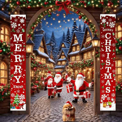 Uplift Curations 1 Pair Merry Christmas Banner Polyester 2D Door Banners For Entryway, Room, Garden, Porch Decor 1 Pair Merry Christmas Banner Polyester 2D Door Banners For Entryway, Room, Garden, Porch Decor