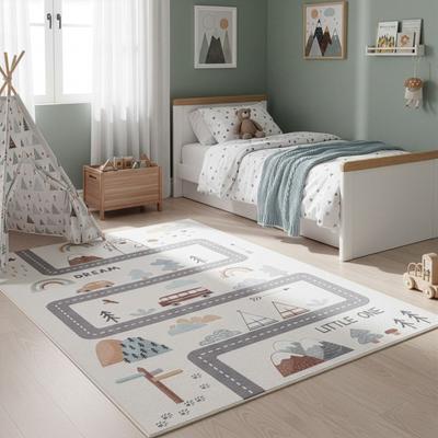 Kinderteppich AYYILDIZ TEPPICHE "COCO 1134 , auch in rund erhältlich", grau (creme), B:80cm H:8mm L:150cm, Teppiche, Kinderteppich, Waschbar bei 30 C, rutschhemmend, OEKO-TEX zertifiziert, Straße