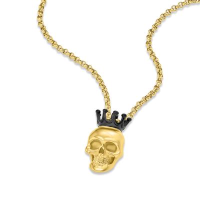 Kette mit Anhänger POLICE "Iconic Skull Totenkopf", gold (gelbgoldfarben, schwarz), Halsketten, Herren, Edelstahl, L: 55 B: 2,5mm, B:2,5mm