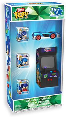 Funko Bitty Pop! Sonic the Hedgehog Starter Pack - Includes Sonic, Sonic with Ring, Sonic Running, Speed Star Ride & Arcade Display - Funko