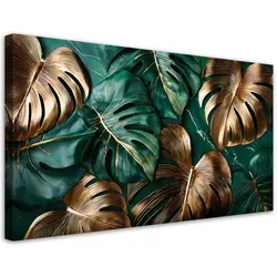 LEINWANDBILD Goldgrüne Monstera-Blätter 120x60cm