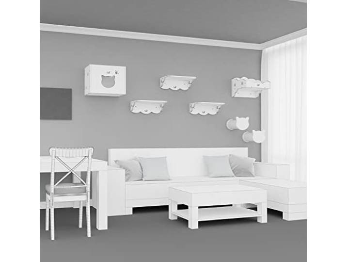 CatS Design Katzen Kletterwand Set XXL große Katzen stabil-Wandkratzbaum-Wandliege-Wandbett-Kletterstufen-Wandhöhle-Wand Kratzsäule-Wandelemente-7 Teilig Holz Wandpark K1