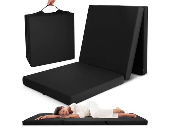 Beautissu Matelas Pliable 1 Personne Adulte Mousse chauffeuse futon Camping 80x195cm noir 1 place de sol pliant voyage lit d'appoint d'invité poignée transport Campix
