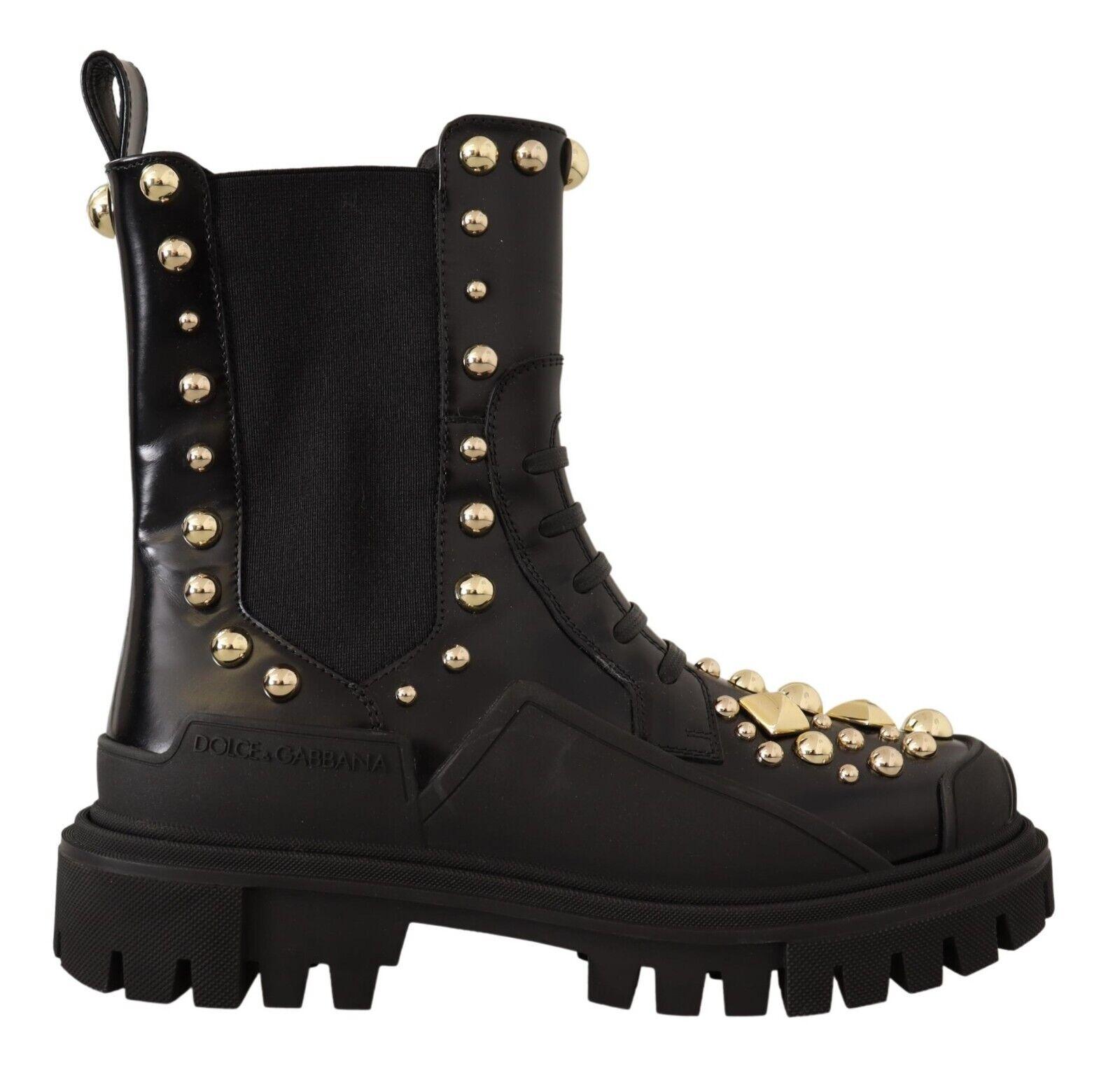 Dolce & Gabbana Damen Schwarze Leder Nietenkampfstiefel