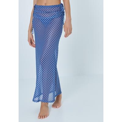 Meshrock LSCN BY LASCANA, Damen, Gr. 40, blau bedruckt, Netz, Obermaterial: 95% Polyester, 5% Elasthan, bedruckt, figurbetont knöchellang, Röcke, mit grafischem Druck, Strandrock, Cover-up