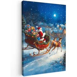LEINWANDBILD Weihnachtsmann - Rentier - Weihnachten - Schnee Wanddeko 40x60 cm