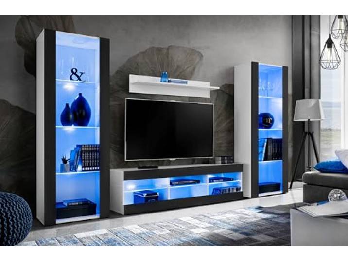 Komodee Wohnwand TV Tivoli Grande A1 Schwarz/Weiß 250x159x35 cm Wohnwand Tivoli Grande, Schwarz/Weiß, Breite 250cm x Höhe 159cm x Tiefe 35cm, LED Blau , für Wohnzimmer