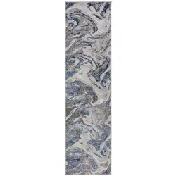 Teppich-Läufer Mittelflor OUSE Marmor Wirbel Synthetik 60x230 cm Blau-Grau Flurläufer Küchenläufer abstrakt elegant modern | Kadima Design