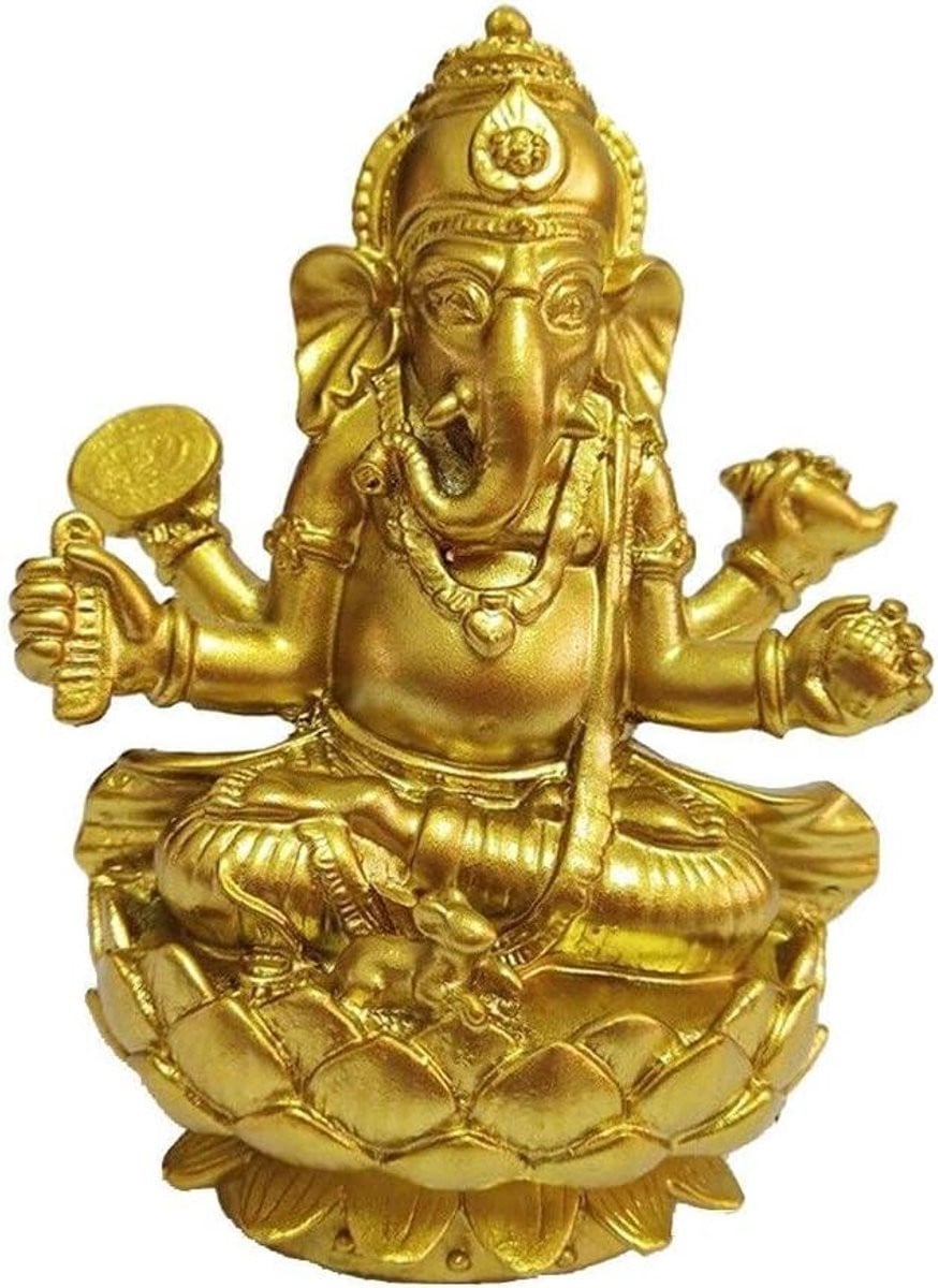 Ganesha Boeddhabeeld Olifant Sculptuur Goud - Feng Shui Ornament voor Huisdecoratie