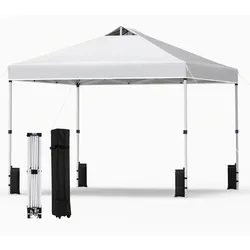 COSTWAY 3x3m Pop‐Up Faltpavillon winterfest, Garten‐Partyzelt mit 4 Sandsäcken, Heringen, Seilen & Rolltasche, Sonnenschutz, Weiß