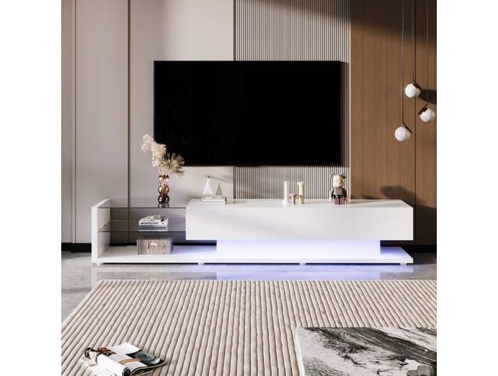 Meuble TV bas 170×38×36 cm rangement tiroirs et LED pour TV 50-59 pouces salon