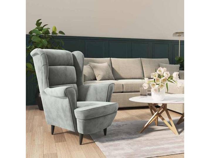 Fauteuil en velours - - Gris clair - 74x84x100 cm - Velours doux - Rembourré - Contreplaqué