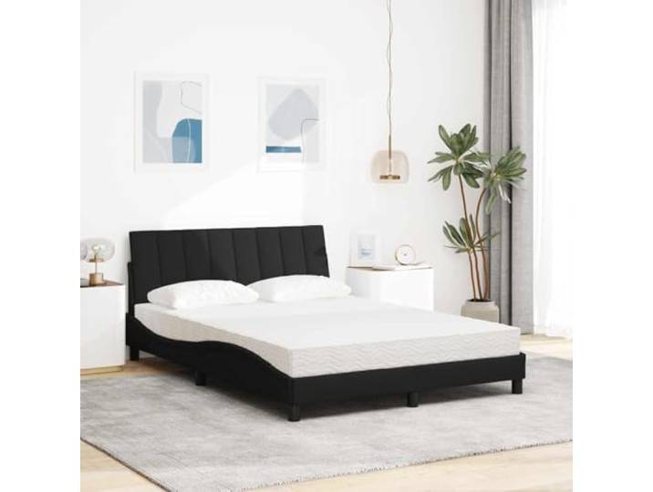 KTHLBRH Bett mit Matratze Hanko, Schwarz, 120 x 200 cm 22D Schaumstoff, gepolstertes Kopfteil, Lattenrost, 1 Bettgestell, 1 Matratze
