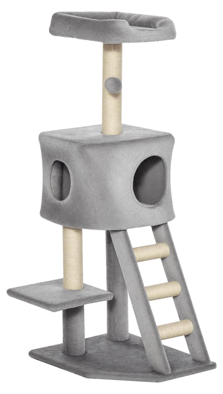 PawHut Kattenmeubel met rustplaats, krabpaal en ladder, multifunctioneel, grijs, B: 60 cm, D: 48 cm, H: 122 cm