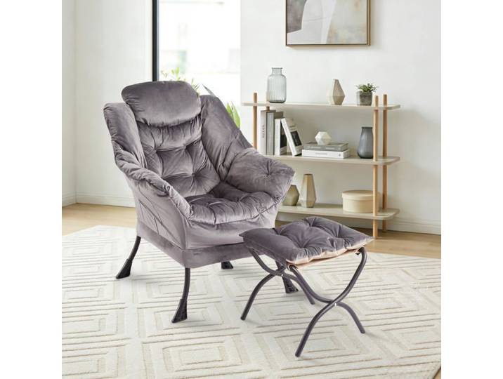 Fauteuil lounge moderne - LUNSY - Ottoman pliable - Design élégant - Confort supérieur - Assise et dossier rembourrés