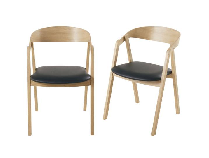 Chaises professionnelles en hêtre et tissu polyuréthane enduit noir (x2)