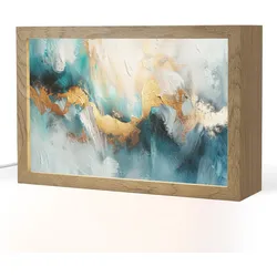 TISCHLEUCHTE Abstrakt - Kunst - Gold - Blau Nachtlicht 30x20 cm