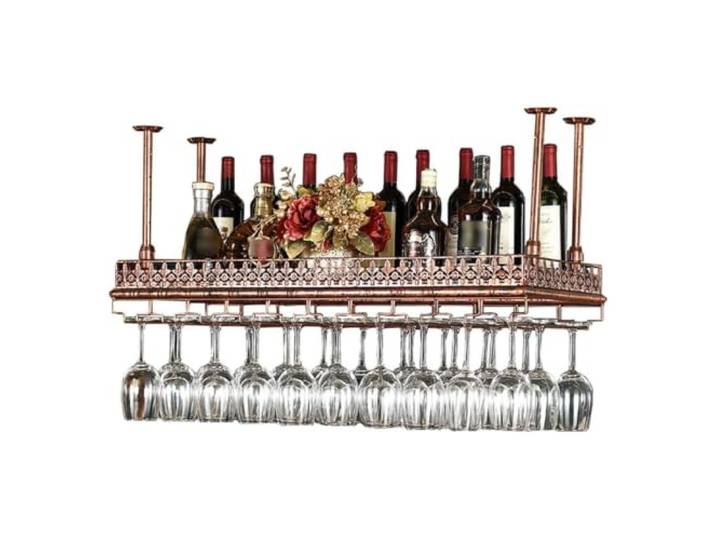 Failjierue Hängendes Weinregal aus bronzefarbenem Metall, Glasregal Rustikales schwebendes Weinflaschenregal für Restaurant, Café, Bar, Geschirr(31.5x13.8inch)