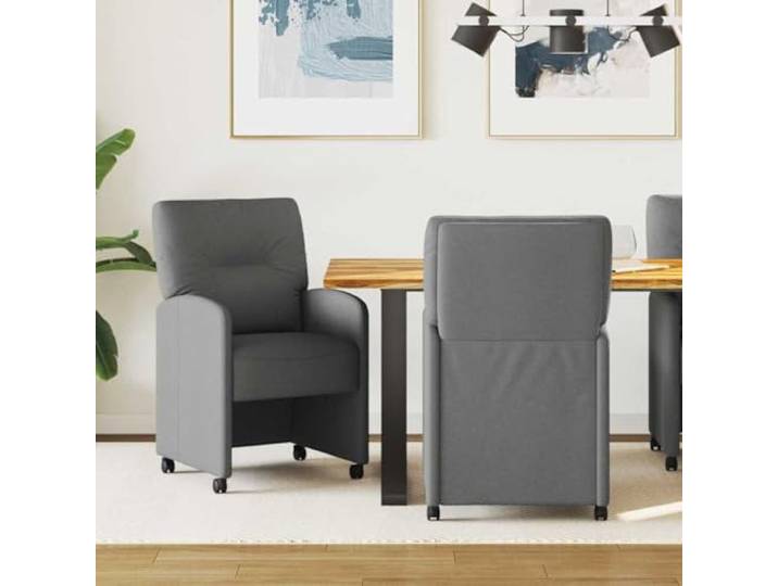 Esszimmerstühle mit Rollen 2er Set Stoff Dunkelgrau Polyester Sperrholz Ergonomisches Design, weiche Polsterung, stabile Konstruktion, moderne Optik, flexible Beweglichkeit