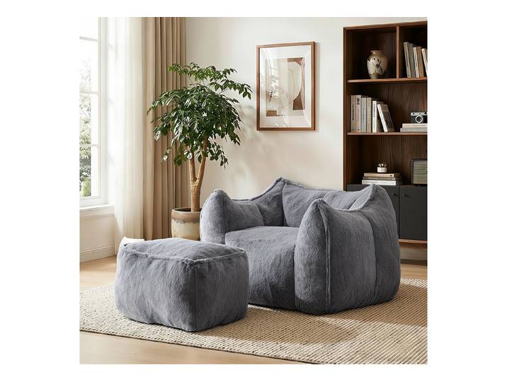 welax Sitzsack mit Hocker, weich & bequem für Zuhause, Grau (2 St), Ergonomische Unterstützung für Ihren Rücken