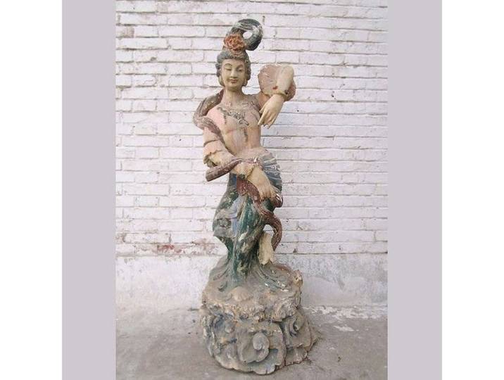 Luxury-Park-Direct Kommode China 1940 Tänzerin Göttin prächtig bemalte Skulptur Holz antik. Luxur