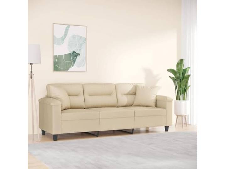 HEFZGDB 3-Sitzer Sofa Creme 180 cm Mikrofasergewebe Modernes Design mit Zierkissen, Langlebige Polsterung Robuster Metallrahmen, Bequeme Sitzfläche Dick Gepolstert Sofakissen