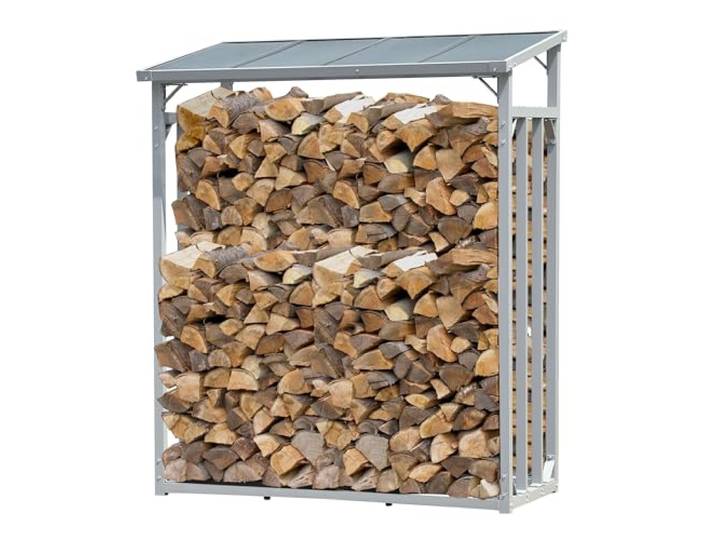 QUICK STAR Aluminium Kaminholzregal Außen 130 x 70 x 185 cm, Pro - 40 mm Aluprofil, Grau, Wetterfest, Kapazität 1,6 m³ (2,5 SRM), L Garten Kaminholzunterstand Stapelhilfe