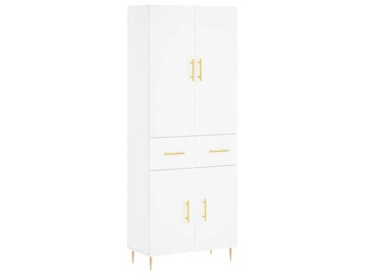 Fisinber Highboard Weiß 69,5x34x180 cm Holzwerkstoff Schrank 2-teilig Kompaktes Standregal mit Türen und Metallfüßen für Wohnzimmer oder Flur. Spendet viel Stauraum für geordnete Utensilien.