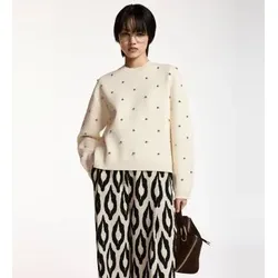 Essentiel Antwerp für Damen. KLOU Beigefarbener Pullover mit Nieten (S), Lässig, Recyceltes Polyester