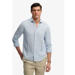 Superdry für Herren. M4011103A Riviera Leinenhemd blau (L), Lässig, Klassisch, Langarm