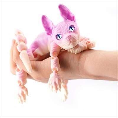 Discount Dollar Deals Printed Hairless Sphynx Cat Figurine, Realistic Articulated Cat Toy, Fidget Toy For Cat Lover, Collector Home Decoration pink