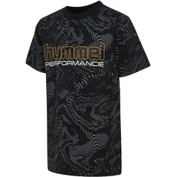 hummel, Jungen, Sportshirt, hmlJR AOP LOGO T-SHIRT (134), Schwarz