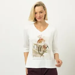 DINE 'N' DANCE Shirt, 3/4 Arm V-Ausschnitt platzierter Druck figurumspielend